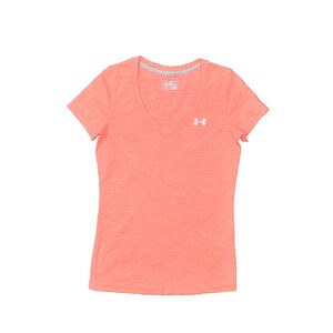 Under Armour Women's Size XS T Shirt Short Sleeve Orange Solid Polyester V-Neck